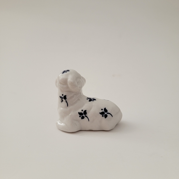 Vintage 1980s Enesco Porcelain Ram Sheep Small Figurine White Blue Floral - Picture 4 of 11